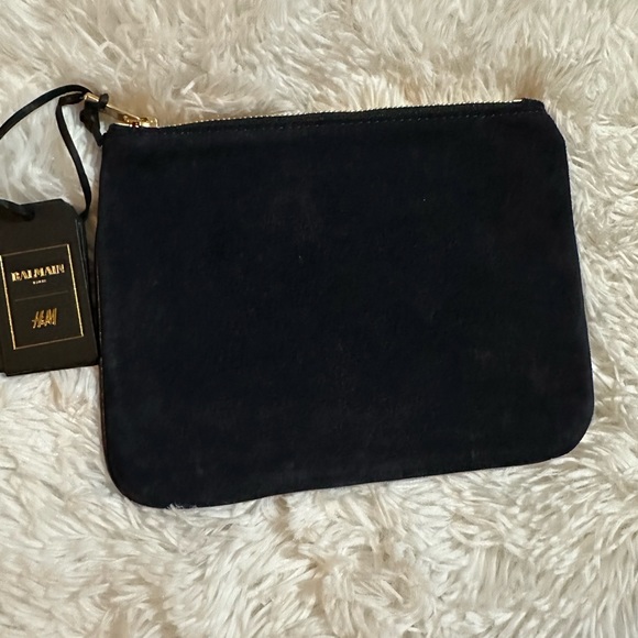 Balmain X H&M Navy Faux Suede Zip Pouch - Picture 4 of 9